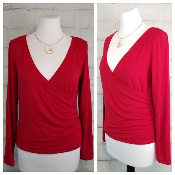 ๐จ๐ฆ Red Long Sleeve Mock Wrap Top - Picture 2 of 4